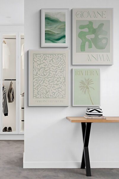 Home Verdure Kolleksiyobu 4'lü Poster seti, Oturma odası duvar dekoru, Modern su yeşili şık dekor,