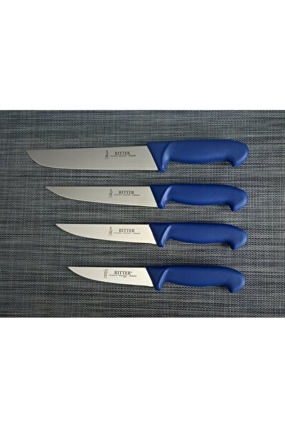 Solingen Rıtter Et Doğrama Bıçağı 21/18/15/13 cm 4'lü kasap Set Mavi