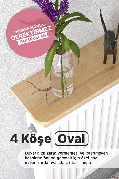 lefty Montajsız Petek Üstü Uçan Raf Dresuar Kalorifer Peteği Rafı Kitaplık 80 X 18 Cm Safir Meşe Oval