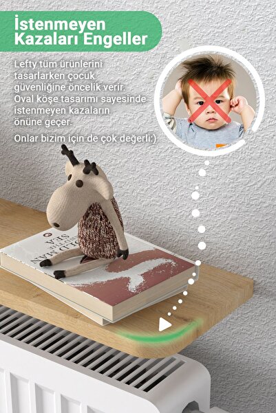 lefty Montajsız Petek Üstü Uçan Raf Dresuar Kalorifer Peteği Rafı Kitaplık 80 X 18 Cm Safir Meşe Oval