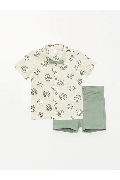 LC Waikiki LCW baby Short Sleeve Printed Baby Boy Shirt and Shorts 2 Pieces Set