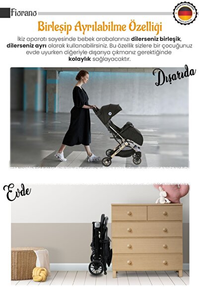 LORELLİ Fiorano New Kabin Boy Ikiz Bebek Arabası - Dolphin Grey