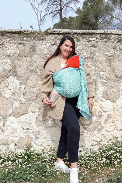 ZuBu Halka Sling Bebek Taşıma Şalı Papatya Mint Organik Pamuk Ve Bambu Anakucağı