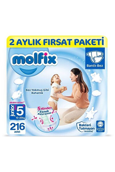 Molfix Bebek Bezi 5+ Beden Junior Plus 2 Aylık Fırsat Paketi 216 Adet