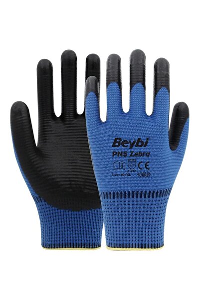 Beybi BEYBİ PN5 ZEBRA POLY.ASTARLI NİTRİL ELDİVEN MAVİ SİYAH NO:10 BEDEN:XL 2...