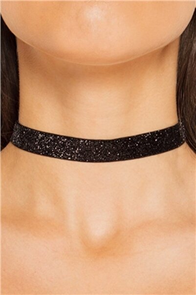 Nishstyle 1 Cm Siyah Simli Kadın Choker Kolye
