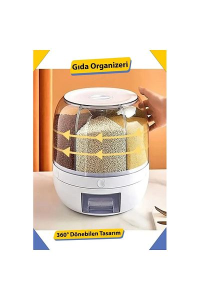 ANI OFİS KIRTASİYE Dry Food and Pulses Organizer 360 °   Rotatable 6-Section Airtight Storage Container with Detacher