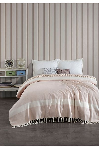 GREAT ROYAL Diamond Patterned 100% Organic Cotton Double Bedspread - Sofa Cover, Pique 200x240cm