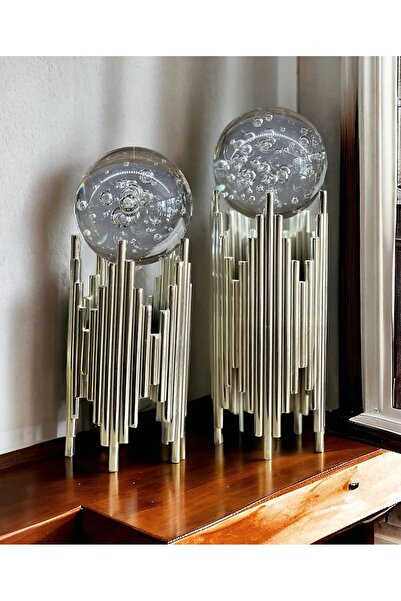 KÜBRAHOME'S Metal gümüş 2 li dekoratif küreli aksesuar