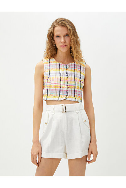 Koton Crop Tweed Vest with Heart Buttons