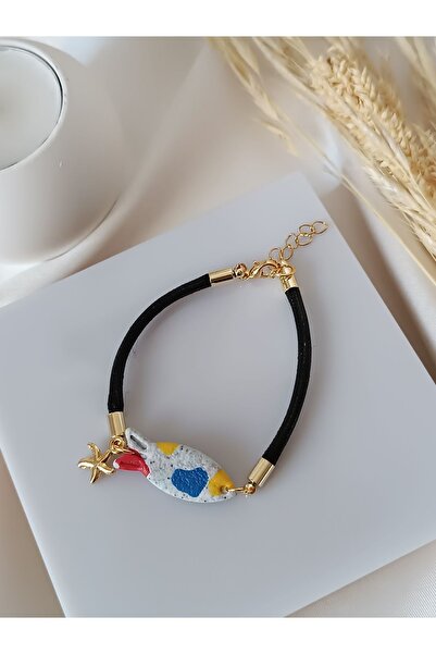 La fee aksesuar سوار بوليمر أسود بنمط نجم البحر - مصنوع يدويًا حسب الطلب