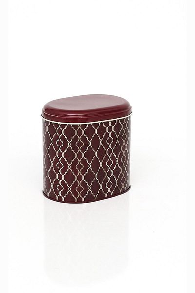 EVLE Ef004-e1 Trellis Old Burgundy Patterned Oval Metal Storage Container 11x15 Cm