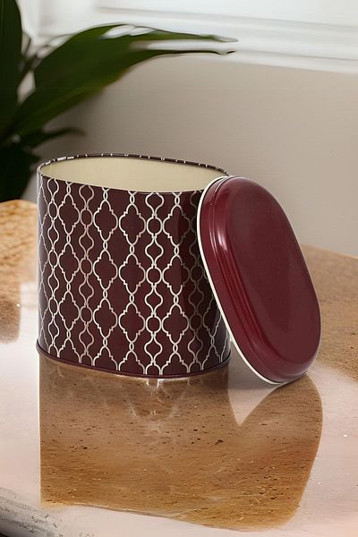 EVLE Ef004-e1 Trellis Old Burgundy Patterned Oval Metal Storage Container 11x15 Cm