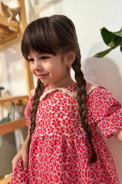 penu baby kids Angelika - Red Floral Patterned Scallop Girls' Dress
