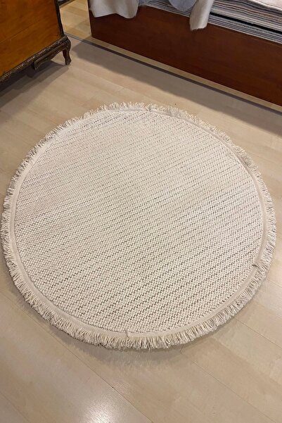 Eko Halı Motto Plaın Whıte Beyaz Yuvarlak Halı 120*120 Cm