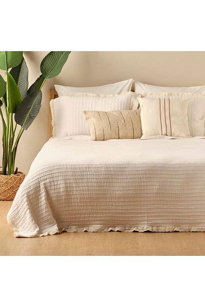 Bella Maison 100% Cotton Vintage Double Bed Cover Set Cream (240X260 cm)