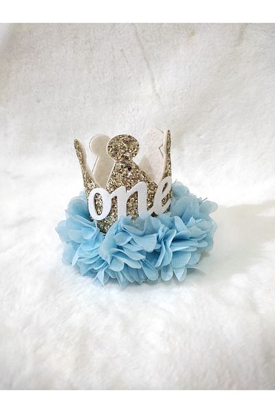 damlakids 1 Year Birthday Crown Gold Blue