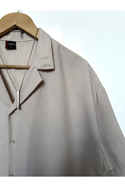 MİRMARONİ Ανδρικό καλοκαιρινό πουκάμισο από λινό βαμβακερό υπερμεγέθη - Oversize, κοντό μανίκι