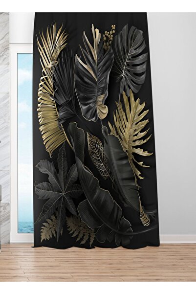 EVSEHOMES Cortina de fundal cu frunze negre și aurii cu o singură aripă