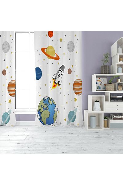 EVSEHOMES ROCKET SPACE DIGITAL PRINT CHILDREN'S ROOM SINGLE WING FON CURTAIN