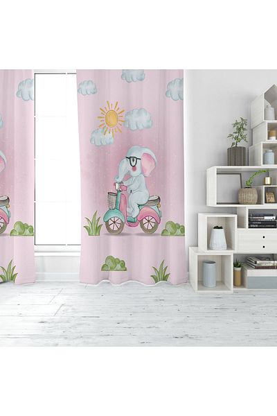 EVSEHOMES Bike Elephant Digital Printing Single Wing Fon Curtain