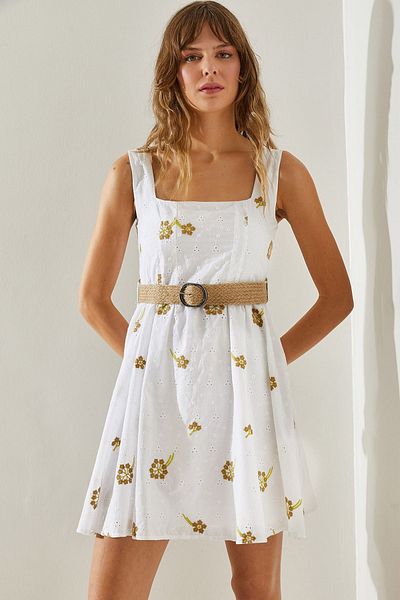 Bianco Lucci 5879 موديل فستان بحزام سميك وطبعة زهور مزين بالزهور -60251419