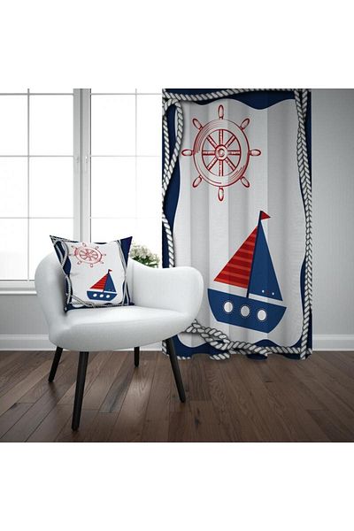 EVSEHOMES SAILOR 906 SHIP AND RUDDER CHILDREN'S ROOM FON CURTAIN SINGLE WING