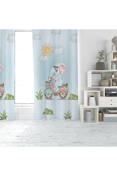 EVSEHOMES Bike Elephant Digital Printing Single Wing Fon Curtain