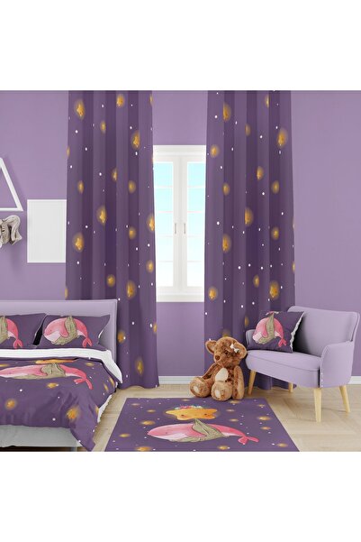 EVSEHOMES طقم غرفة أطفال الحوت اللطيف (ستارة خلفية - مفرش سرير ووسادة - قميص)