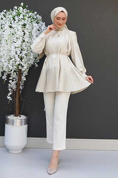 GİZ AGİYİM Cămașă cu șase pliuri de culoarea pietrei