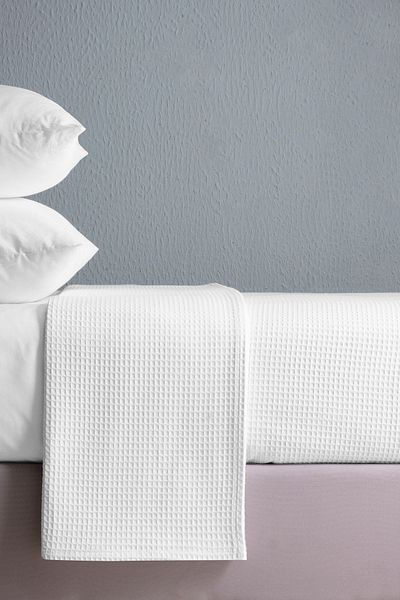 CEMETEKS FİRUZE Waffle Patterned Single Hotel Blanket - Polycotton 160x230, Luxury Woven
