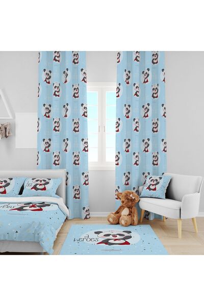 EVSEHOMES SET CAMERĂ COPILOR HERO PANDA (PERDEAU DE FOND - HUSĂ DE PAT ȘI PER...