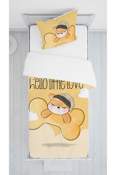 EVSEHOMES Sleeping Dog Children's Room Suit (Fon Curtain - Bed Cover and Pillow - Case)