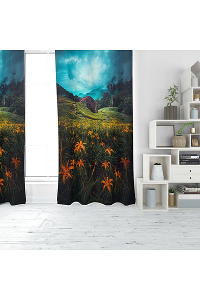EVSEHOMES Floral Landscape Digital Printing Single Wing Fon Curtain