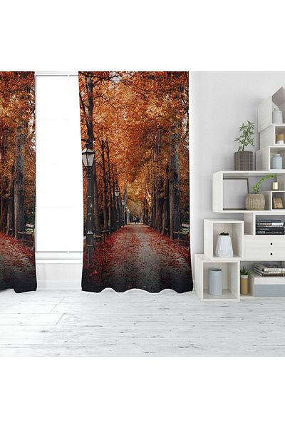 EVSEHOMES Autumn Tree Road Landscape Digital Printing Single Wing Fon Curtain