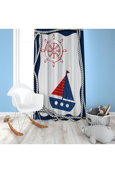 EVSEHOMES SAILOR 906 SHIP AND RUDDER CHILDREN'S ROOM FON CURTAIN SINGLE WING