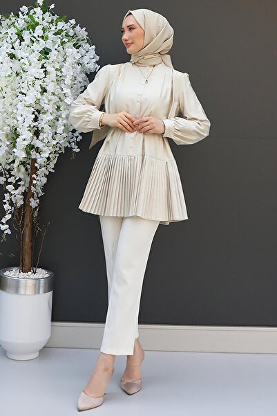 GİZ AGİYİM Cămașă cu șase pliuri de culoarea pietrei