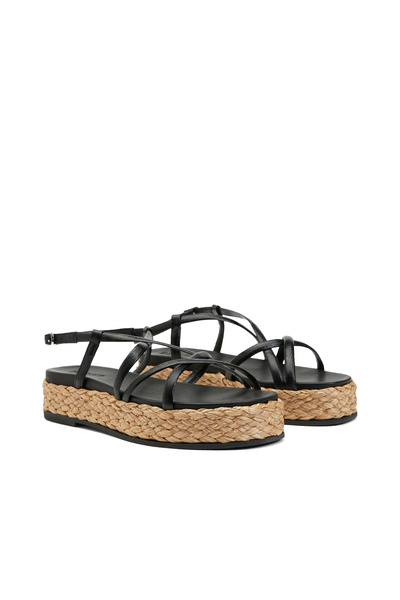 Dıvarese Siyah Kadın Deri Sandalet