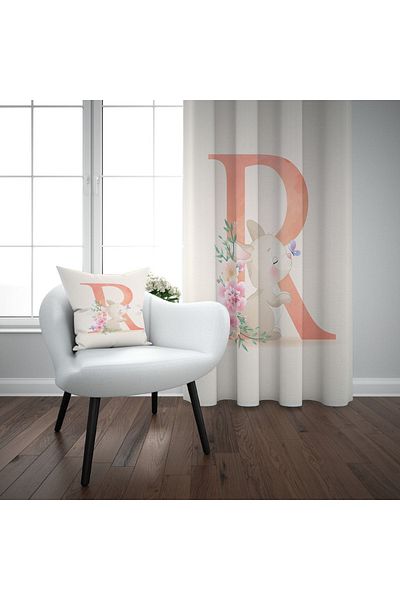EVSEHOMES Cute Rabbit (rabbit) Children's Room Single Wing Background Curtain on the Front of the Letter R