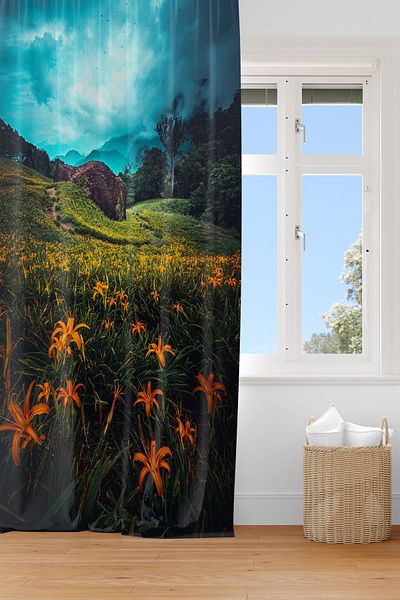 EVSEHOMES Floral Landscape Digital Printing Single Wing Fon Curtain