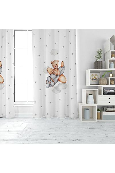 EVSEHOMES CUTE BEAR IN THE PLANE DIGITAL PRINT CHILDREN'S ROOM SINGLE WING PHONE CURTAIN