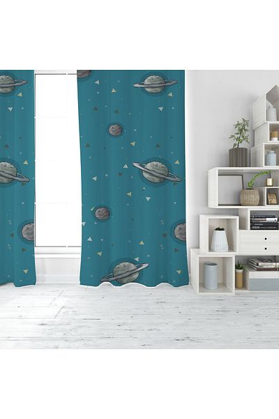 EVSEHOMES PLANET PRINTING SINGLE WING FON CURTAIN