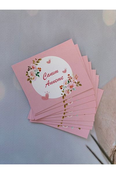eylülün etiket fabrikası Mother's Day Note / Thank You / Envelope Card 6,7-8,2 cmPink Background Floral Model for My Dear Mother - 30 Pieces
