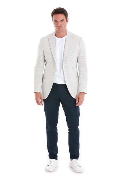 Hatemoğlu Slim Fit Λευκό ριγέ με μυτερό γιακά casual μπουφάν