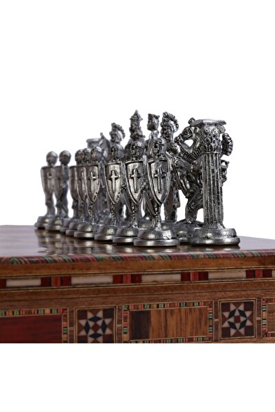 Gift Home İngiliz Antik Bakır Satranç Taşları Ve Masif Ahşap Sandıklı Satranç Tahtası