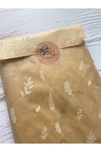 eylülün etiket fabrikası White Leaf Kraft Envelope Package - Gift Package - 11x20 cm. 10 units