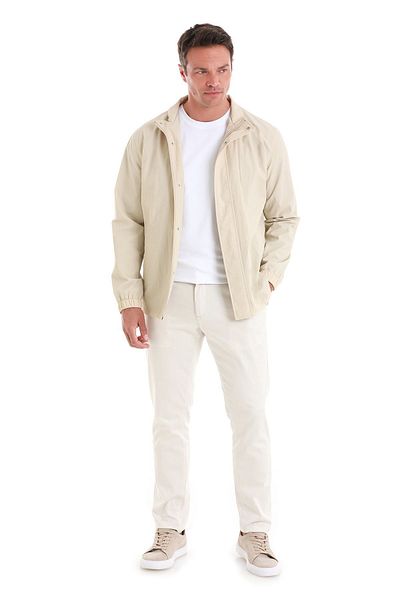 Hatemoğlu Beige Slim Fit Seasonal Straight Stand Collar Coat