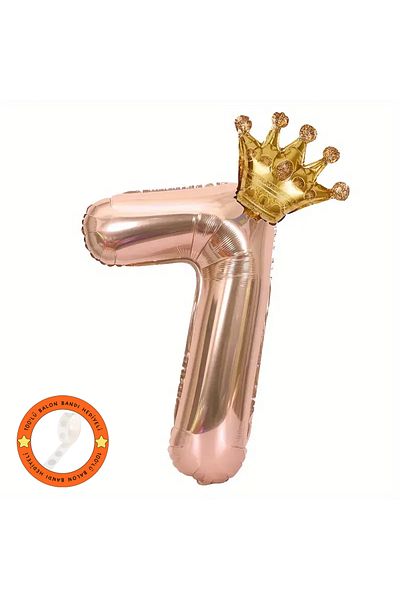 Konsept Sepeti Σετ γενεθλίων 7 ετών Rose Gold - King Crown με μπαλόνια και δώρο κεφαλόδεσμο