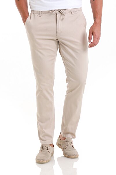 Hatemoğlu Beige Cotton Jogger - Flat Side Pocket Regular Fit Canvas Trousers