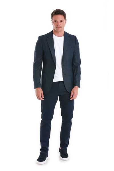 Hatemoğlu Patterned Slim Fit Navy Blue Mono Collar Classic Jacket